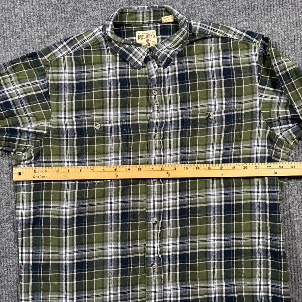 Red‎ Head Mens Button Up Shirt Size XL Green Plaid 100% Cotton Long Sleeve